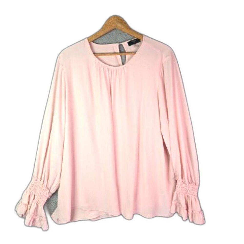Tahari Blush Pink Ruffle Cuff Lined Blouse 2X Romantic Occasion Top